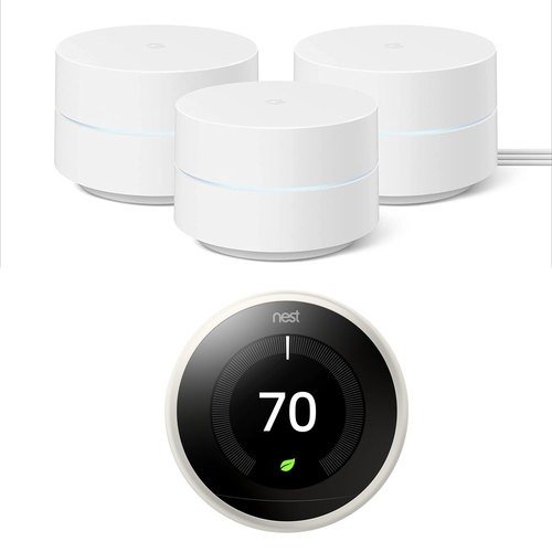 Google Wifi Network System 路由器 AC1200 (3pk) w/ Learning Thermostat, White