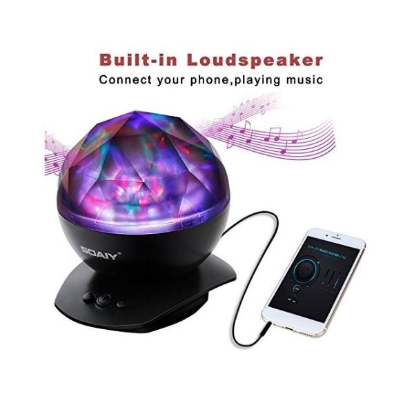 Sleep Soother Aurora Projection LED Night Light Lamp with 8 Lighting Mode & Speaker, Relaxing Light Show for Baby Kids and Adults, Mood Light for Baby Nursery Bedroom Living Room (Black)