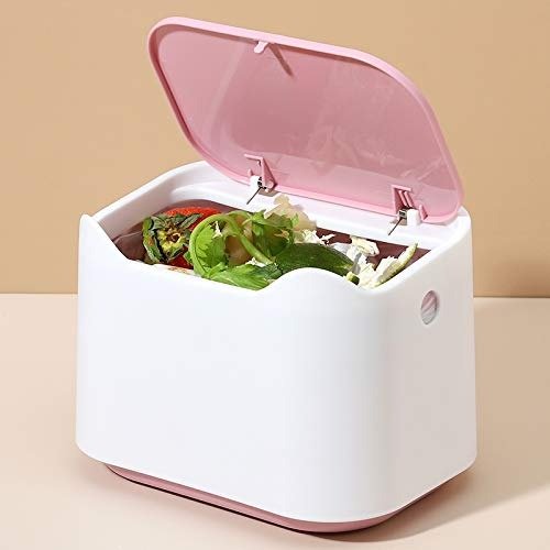 Yarrggu Small countertop Desktop Trash Can with Lid for Desk Kitchen Bathroom Office Bedroom(Pink+White)