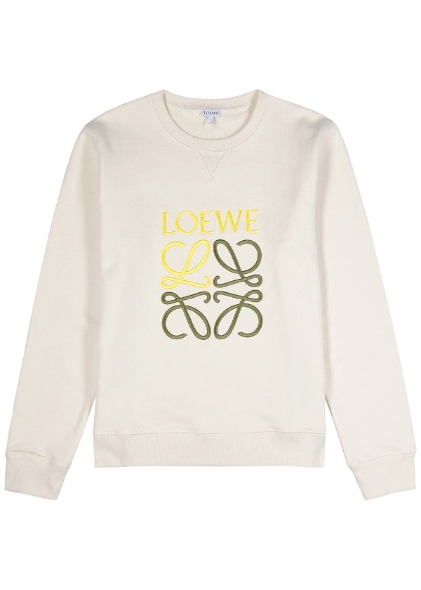 Cream logo-embroidered cotton sweatshirt