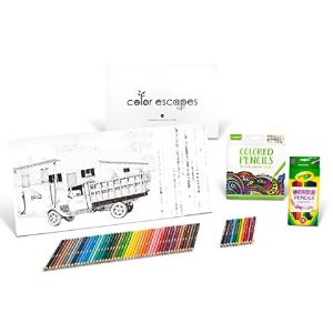 Crayola Color Escapes Coloring Pages & Pencil Kit, Americana Edition, 12 Premium Pages, 12 Watercolor Pencils, 50 Colored Pencils, Adult Coloring, Art Activity Set