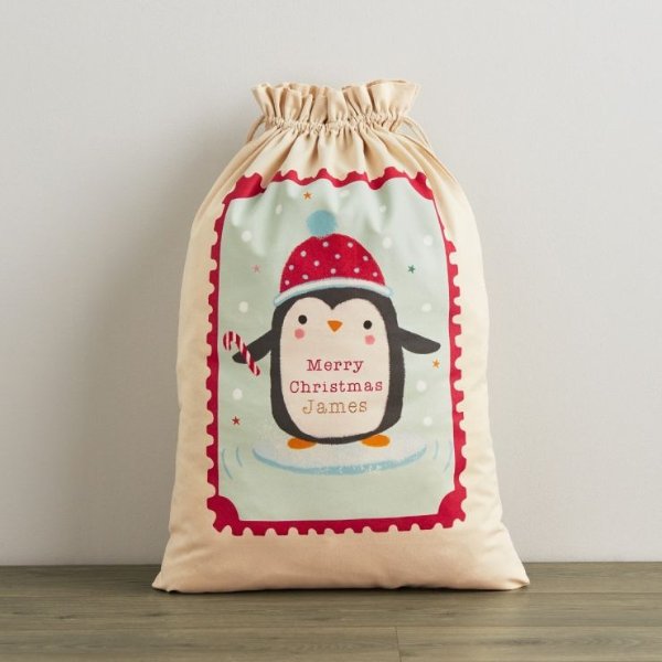 Personalized Cream Penguin Christmas Sack