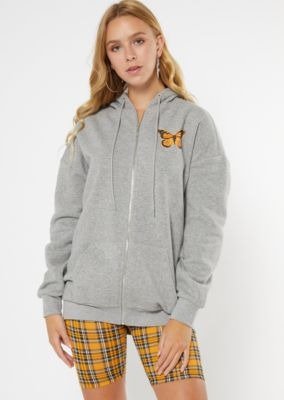 Heather Gray Antisocial Butterfly Zip Up Hoodie