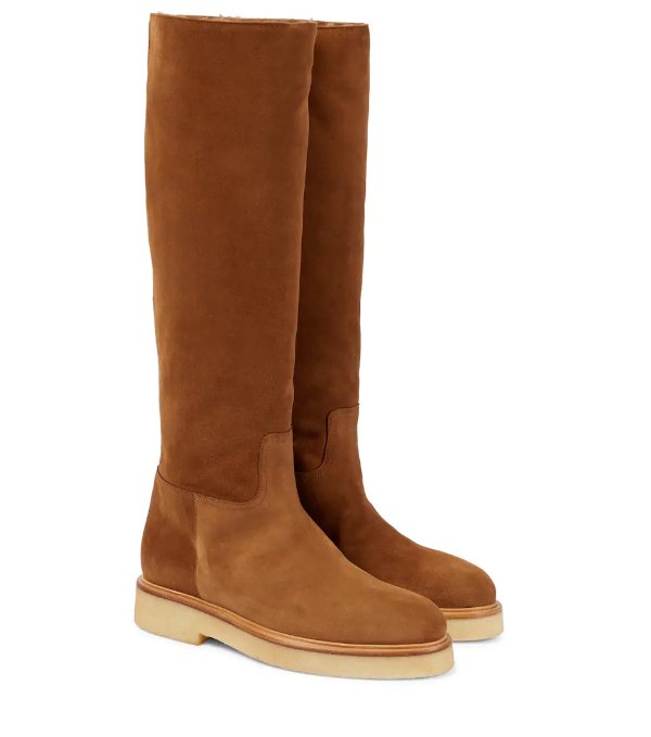 Suede and shearling riding boots