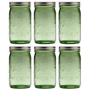 Ball Set of 6 Wide Mouth Heritage Collection Quart Jar, Spring Green