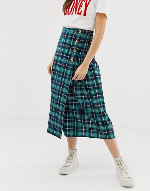 Glamorous midi skirt with pleated side in check | ASOS