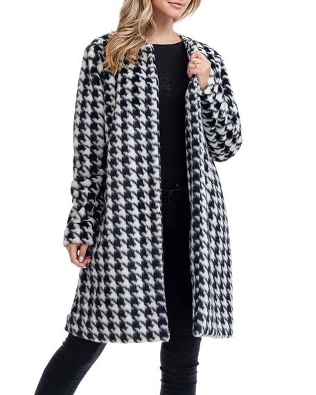 Houndstooth Faux Fur Coat