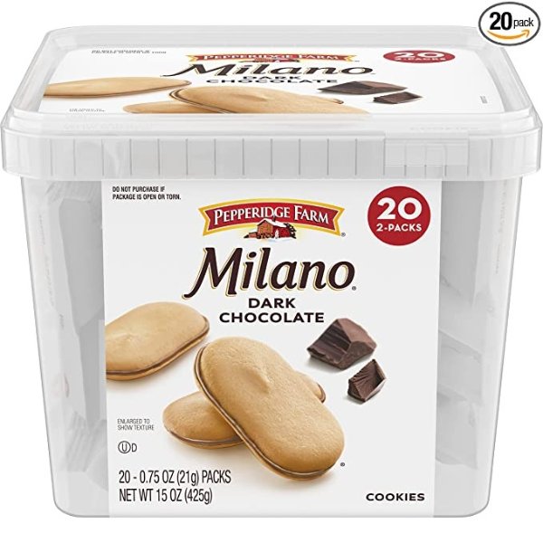 Milano Cookies, Dark Chocolate, 20 Packs, 2 Cookies per Pack