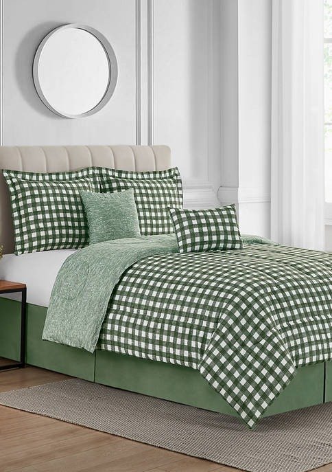 Textured Gingham 6-Piece Bed-In-A-Bag Reversible Comforter Set
