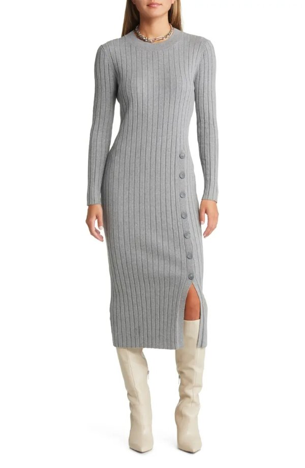 Women's Button Sweater Midi Dress