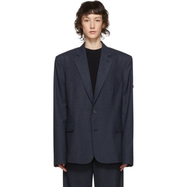 - Navy Washed Prince Of Wales Blazer