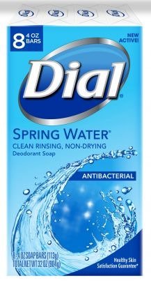 Dial Antibacterial Deodorant Bar Soap, Spring Water, 4 oz - 8 ct