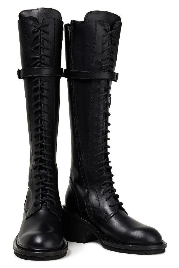 Lace-up leather knee boots