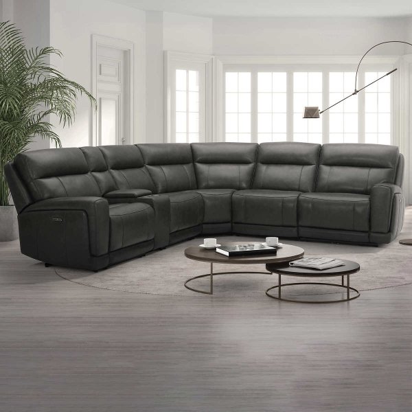 Lauretta 6-piece Leather Power Reclining Sectional with Power Headrests