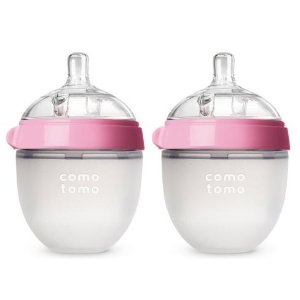 Comotomo 婴儿乳感硅胶奶瓶,粉色, 5盎司, 2个装