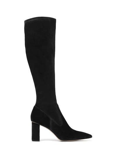 BASIA - POINTED BLOCK HEEL HIGH BOOTS BLACK KID SUEDE