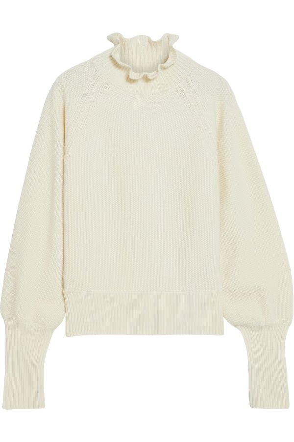 Ruffled wool-blend turtleneck sweater