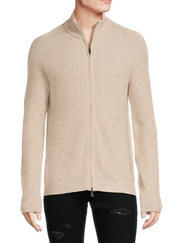 Merino Wool Blend Shaker Full Zip Sweater