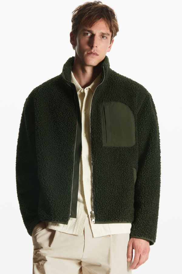 RELAXED-FIT TEDDY JACKET - DARK GREEN - Jackets - COS