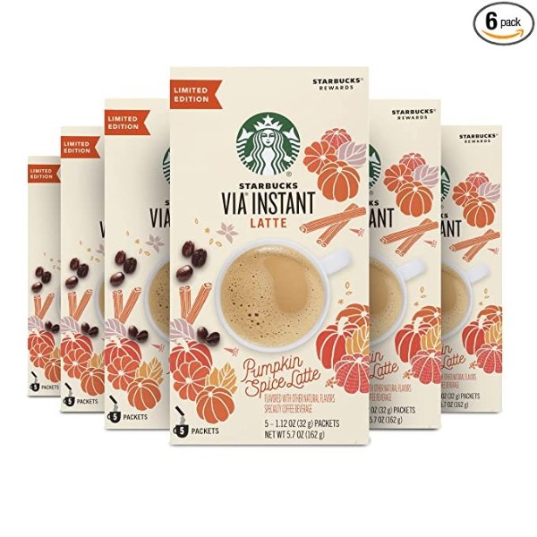 Via Instant Coffee — Light Roast Coffee — Pumpkin Spice Latte — Fall Limited Edition — 6 boxes (30 packets total)