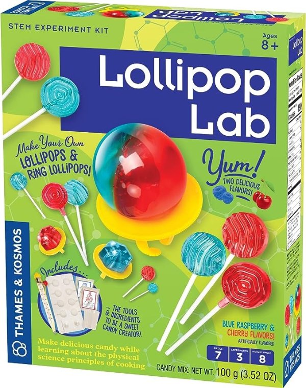 Thames & Kosmos Lollipop Lab | STEM Experiment & Activity Kit | Make Yummy Red Cherry and Blue Raspberry Lollipops & Ring Lollipops! | Explore Chemistry & Math | Includes Real Candy Thermometer
