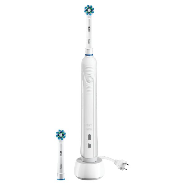 1000 (with Bonus Refill) CrossAction Electric Toothbrush, White, Powered by Braun, 2 Replacement Heads