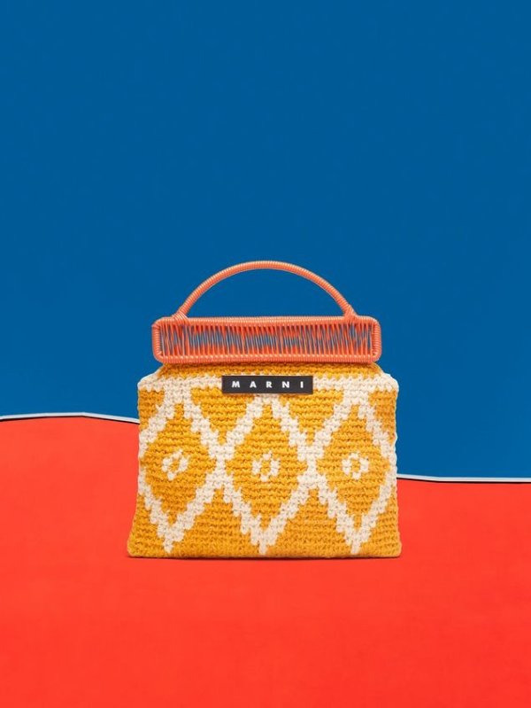 MARKET Orange Frame Bag In Crochet Wool With Lozenge Pattern from the Marni Fall/Winter 2019 collection | Marni Online Store