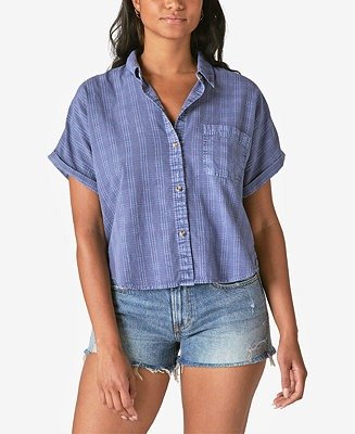 Printed Cotton Short-Sleeve Button-Front Top