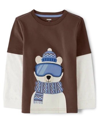 Boys Long Sleeve Embroidered Polar Bear Top - Bear Hugs | Gymboree - DARK EARTH