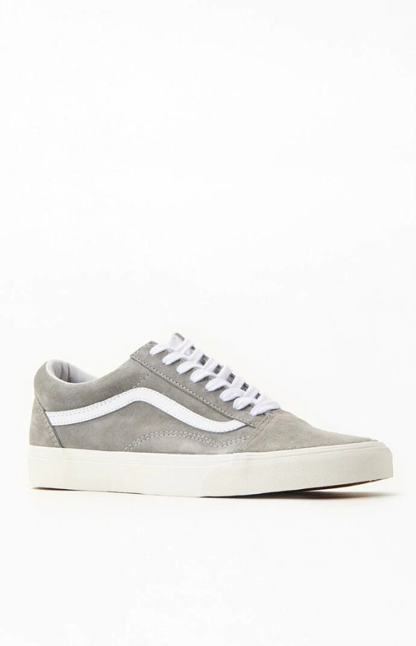 Gray & White Pig Suede Old Skool Shoes