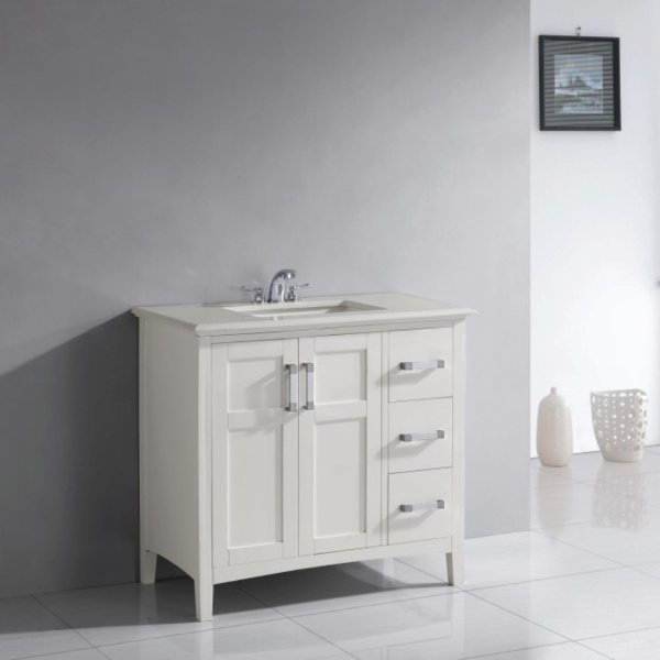 Winston Contemporary Bath Vanity, Soft White, Bombay White Top - Transitional - Bathroom Vanities And Sink Consoles - by Simpli Home Ltd.