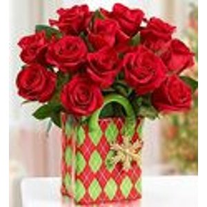 One Dozen Red Roses with Ceramic Vase