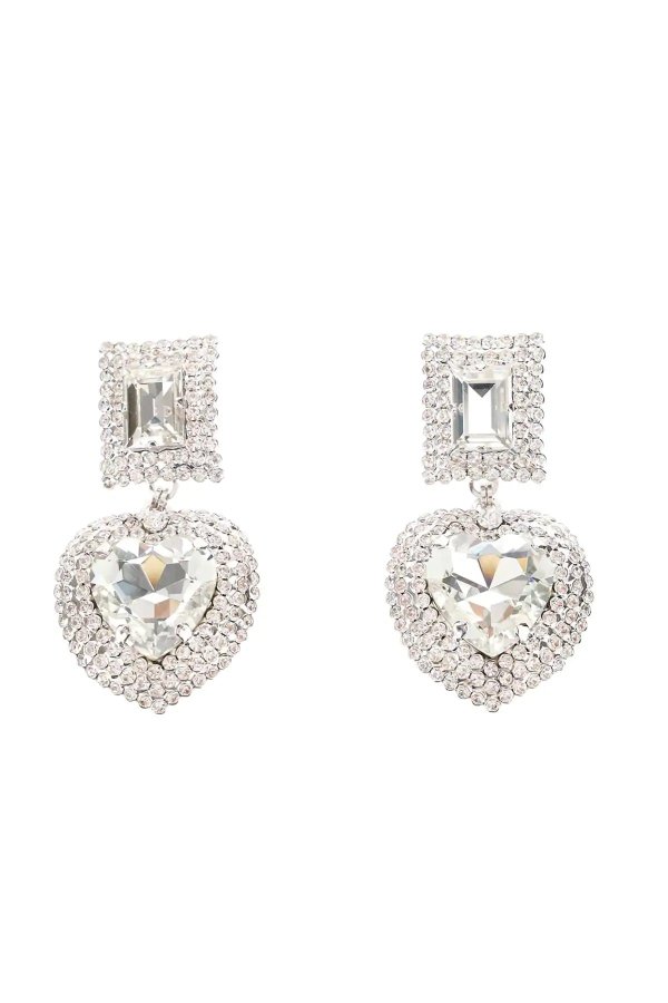 crystal heart with square clip earrings