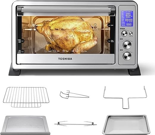 AC25CEW-SS Digital Toaster Oven with Convection Cooking and 9 Functions, 6-Slice Bread/12-Inch Pizza, Stainless Steel