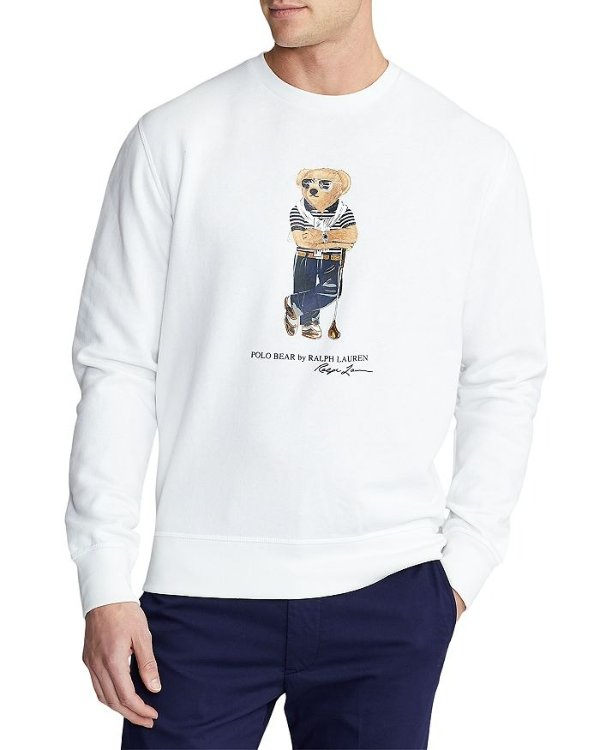 Cotton Blend Fleece Polo Bear Print Crewneck Performance Sweatshirt