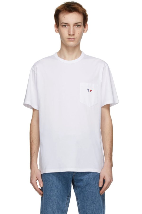 White Tricolor Fox Patch Pocket T-Shirt