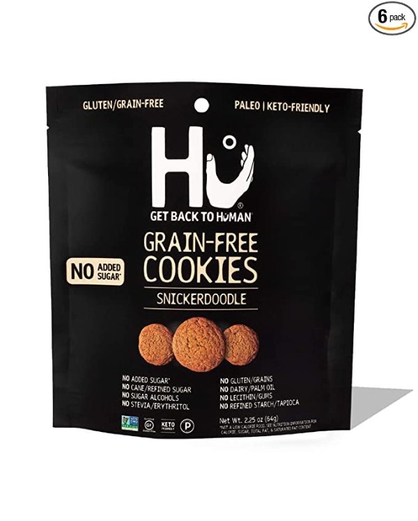 No Added Sugar Snickerdoodle Cookies | 6 Pack | Keto, Gluten Free, Grain Free, Dairy Free & No Added Sugar Snack | Paleo, Non GMO Certified & Keto Friendly Desserts | Crunchy Mini Chocolate Chip Cookies