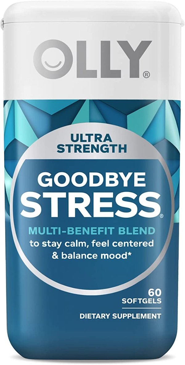 Ultra Strength Goodbye Stress Softgels, GABA, Ashwagandha, L-Theanine and Lemon Balm, Stress Relief Supplement - 60 Count (Packaging May Vary)