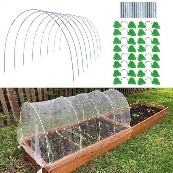 25pcs, Garden Hoops For DIY Grow Tunnel, Rust-Proof Fiberglass Support Frame Greenhouse Hoops For Raised Beds, Garden Fabric, Netting, Plant Shade Cloth, Row Cover, DIY Plant Support Garden Stakes