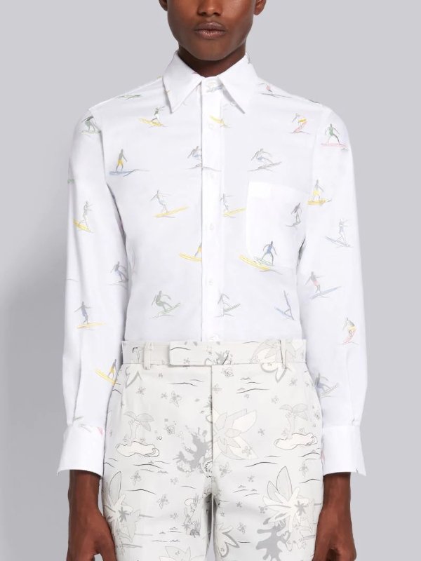 White Oxford Cotton Surfer Icon Embroidery Classic Fit Long Sleeve Shirt | Thom Browne Official
