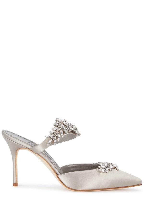 Lurum 90 crystal-embellished silk satin mules