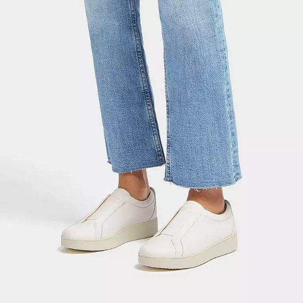 RALLY Elastic Tumbled-Leather Slip-On Sneakers