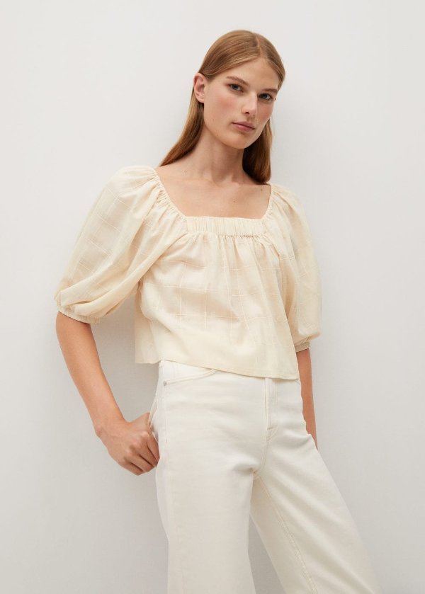 Puffed sleeves cotton blouse - Women | OUTLET USA