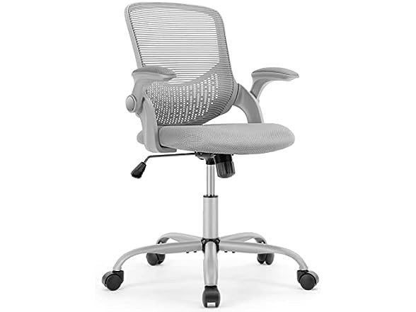 OLIXIS Office Chair Desk Chairs with Wheels, Ergonomic Office Chair with Lumbar Support and Flip-up Arms, Mesh Computer Chair Height Adjustable, Tilt and Lock Function, Grey