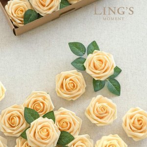 Ling's Moment Artificial Flowers Creamy Yellow Roses 25pcs