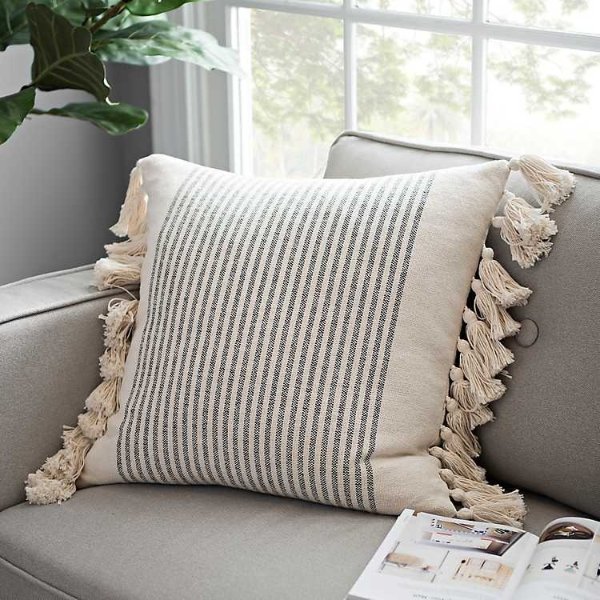 New! Woven Stripe Pillow with Mini Tassels