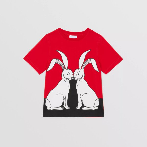 兔子印花棉质 T 恤衫