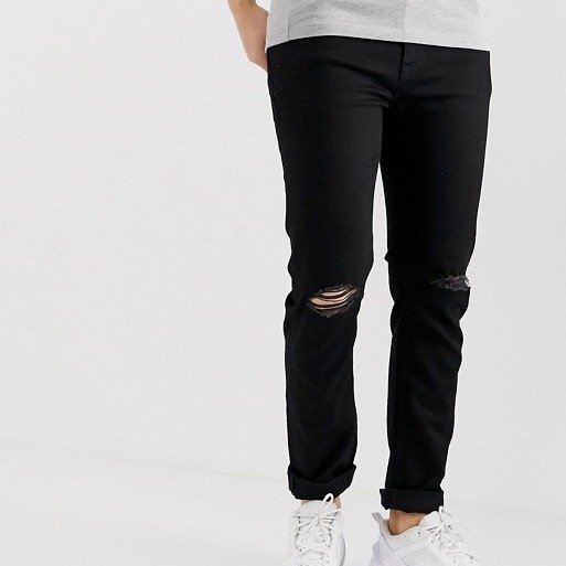  DESIGN recycled skinny jeans in black with knee rips | ASOS