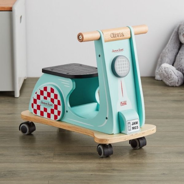 Personalized Wooden Aqua Blue Ride On Scooter