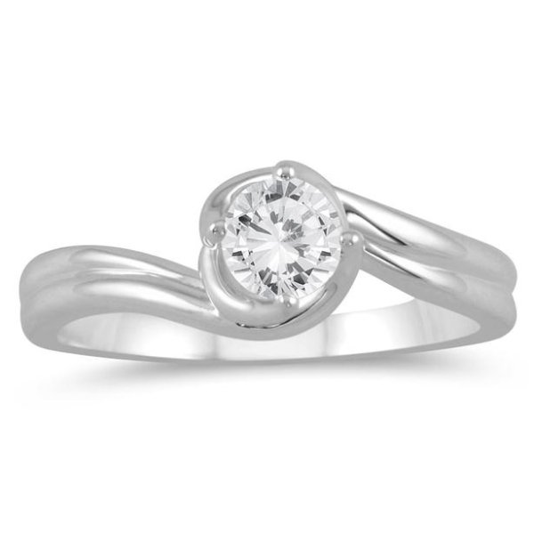 1/2 Carat Twisting Wave Diamond Solitaire Ring in 10K White Gold